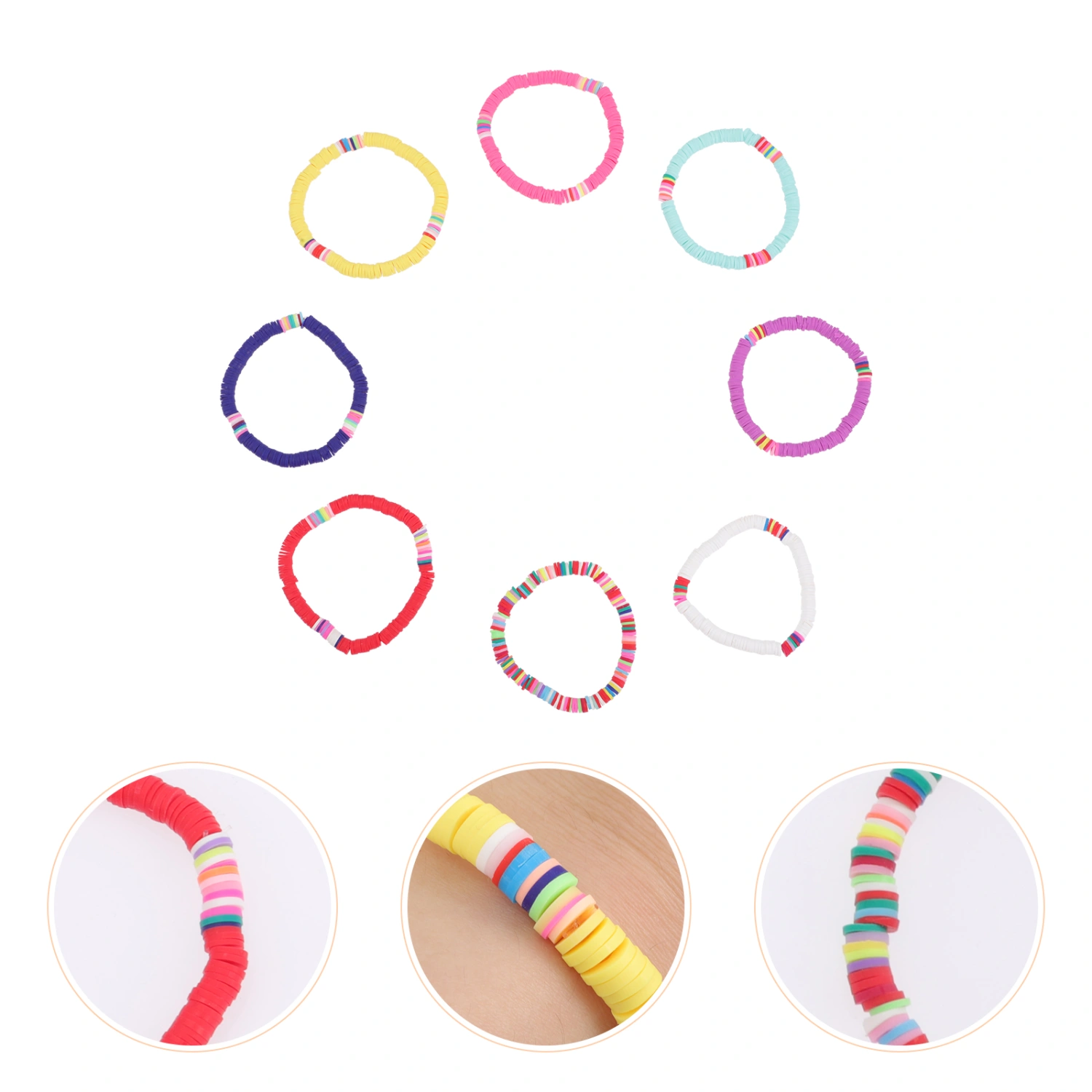 8Pcs Polymer Clay Beads Bracelets Elastic Summer Beach Bracelet for Women Girls