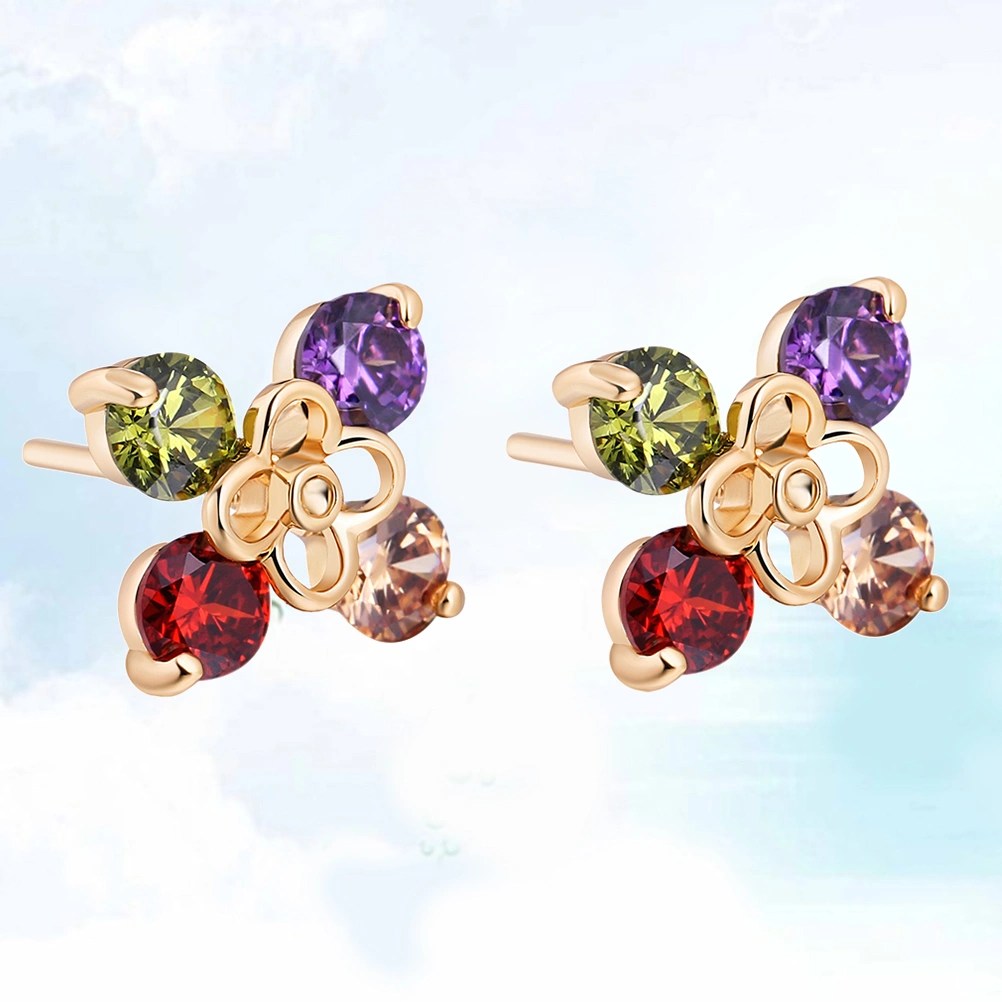 1 Pair Women Zircon Earrings Micro-inlay Hollow Flower Shape Diamond Ear Rings Jewelry Decor Gift for Girl Lady (Multicolor)