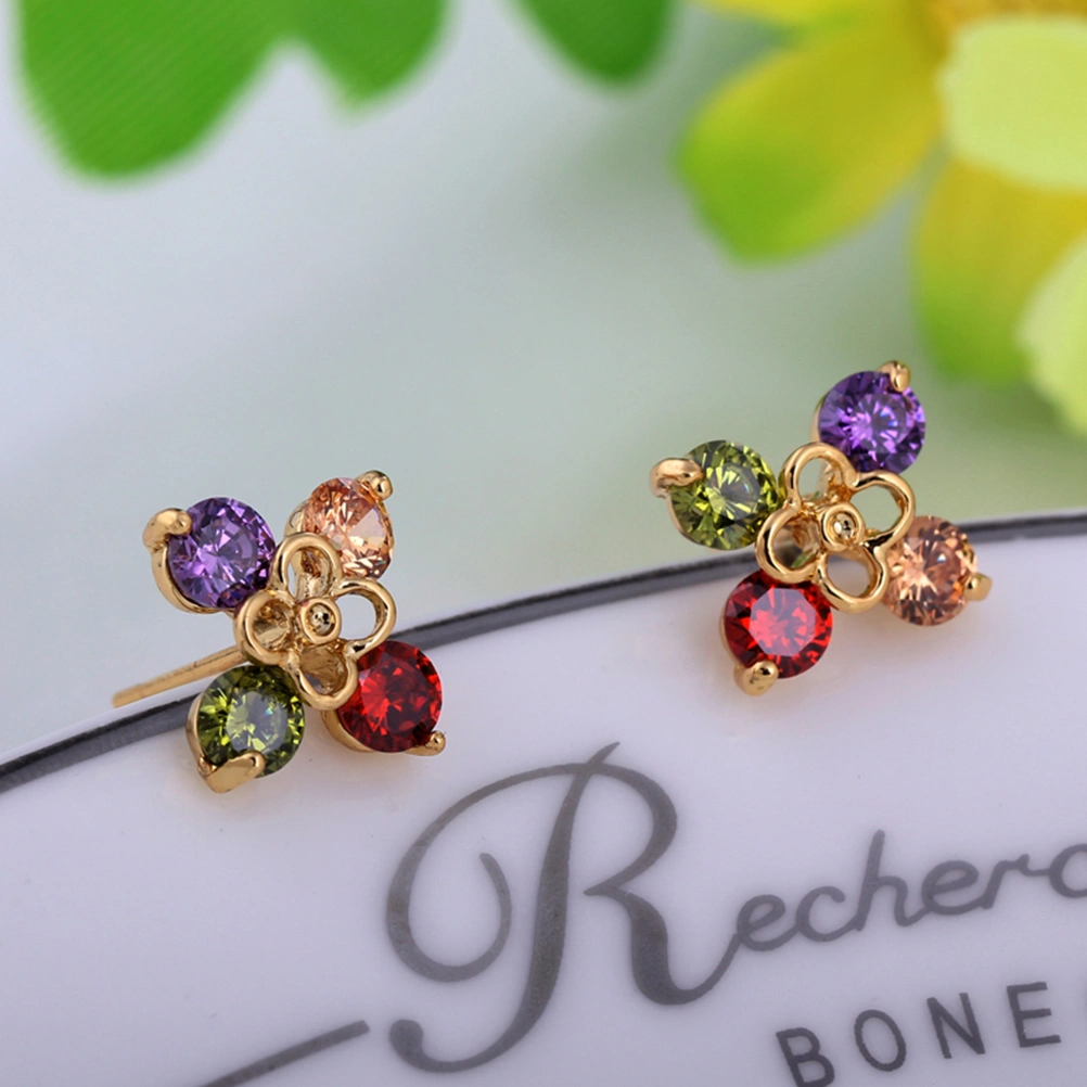 1 Pair Women Zircon Earrings Micro-inlay Hollow Flower Shape Diamond Ear Rings Jewelry Decor Gift for Girl Lady (Multicolor)