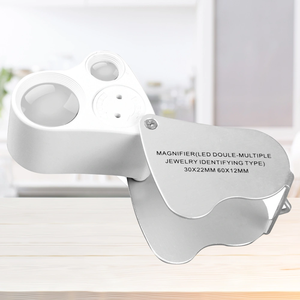 2PC Portable Magnifier Heart-Shaped LED Double-Multiple Magnifying Microscope 30X 60X LED Magnifier for Jewelry Clock (White)