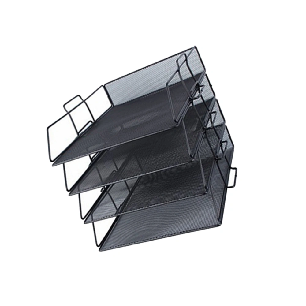 Multifunctional Storage Rack Metal Document Rack Durable File Holder Organizer Book Storage Container (Four-layer Black)