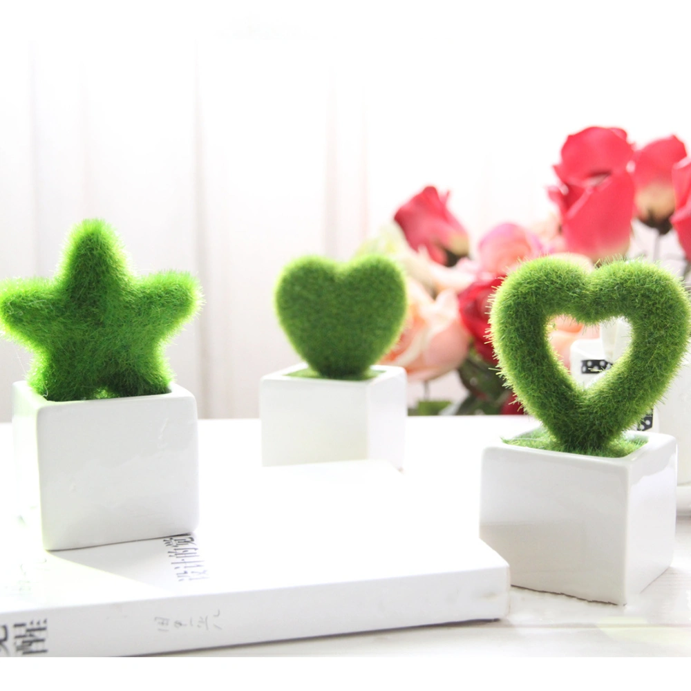 1PC Artificial Flocking Bonsai Square Potted Heart Shape Plants Home Desktop Ornaments