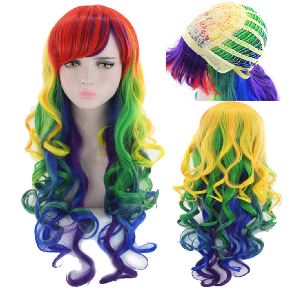 1PC Gradient Color Long Wavy Curly Wig Cosplay Party Wig Hairpiece for Women Girls