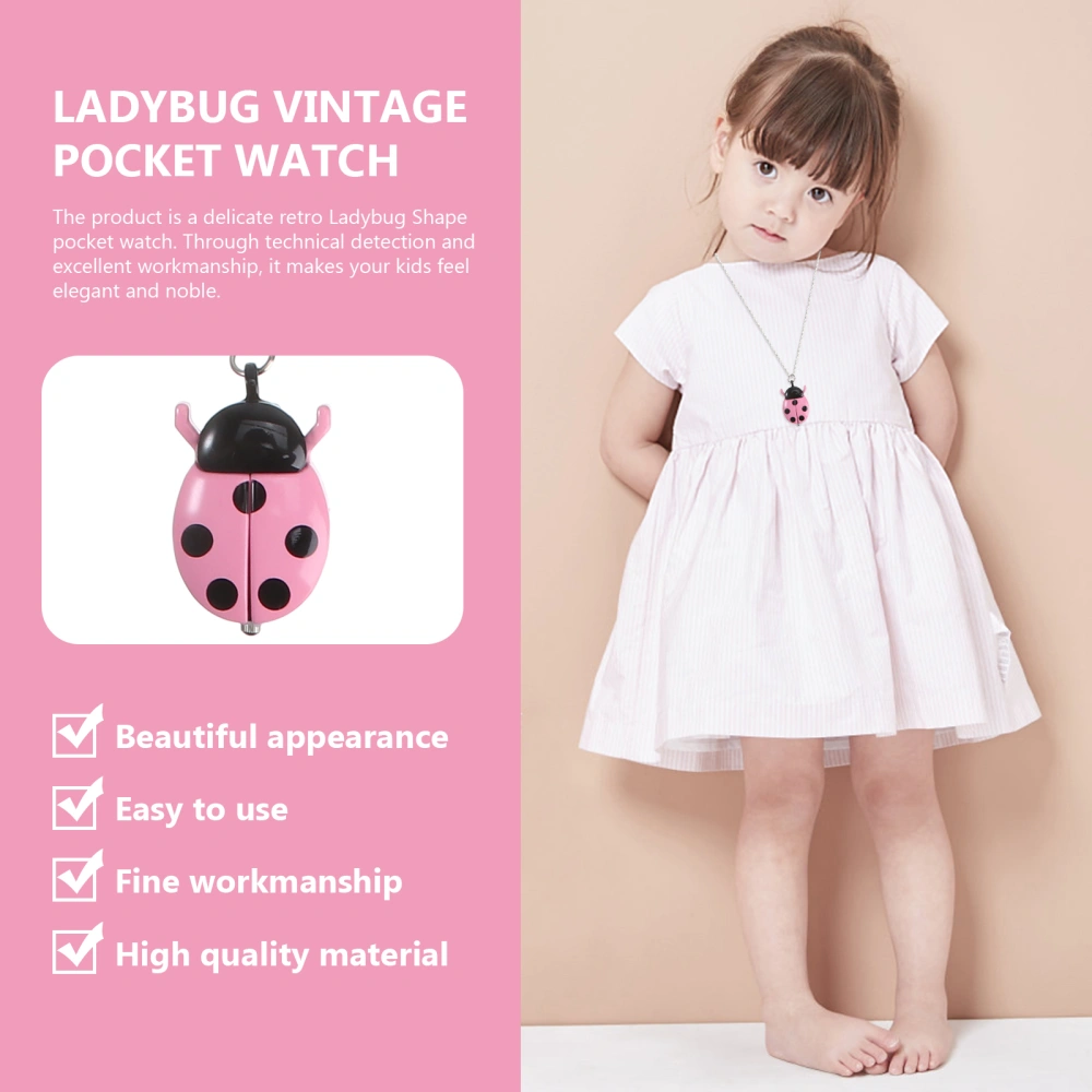 Pink Retro Pocket Watch Creative Ladybug Shape Vintage Quartz Pocket Watch Alloy Kids Gift