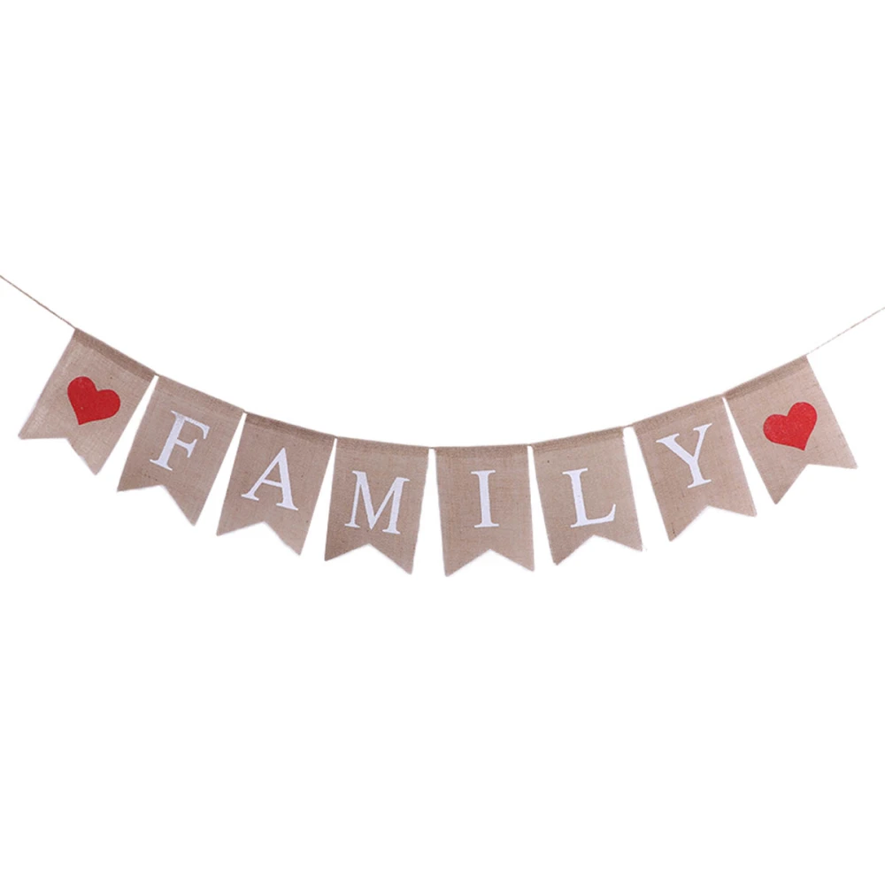 2.5M FAMILY Bunting Banner Swallowtail Flags Burlap Banner for Home Decoration Family Party