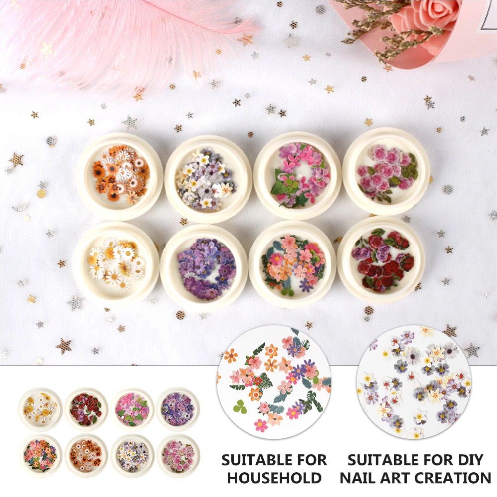 8 Boxes Simulation Nail Dried Flowers Sticker DIY Nail Art Flower Decals