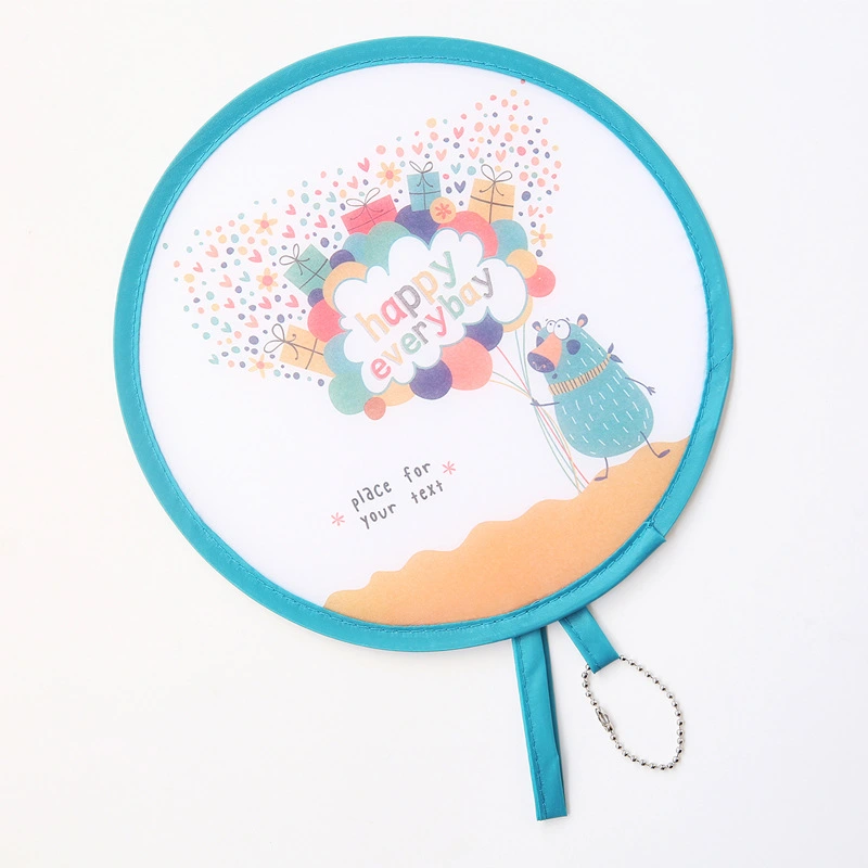 4pcs Cartoon Style Round Fan Foldable Polyester Hand Fan Decorative Round Folding Fan