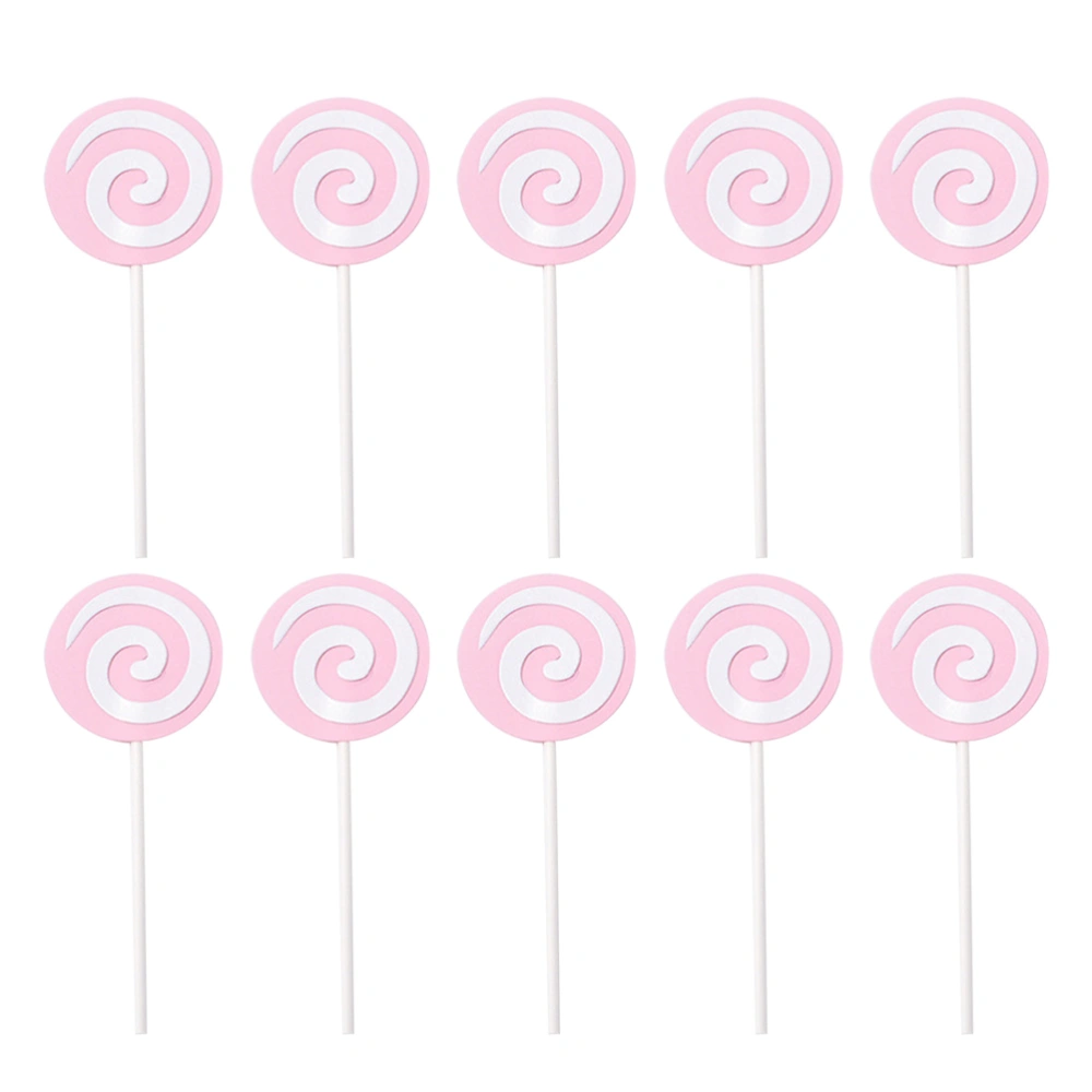 10pcs Cake Topper Birthday Pink Lollipop Cake Ornaments Kids Gift Kindergarten Decor For Christmas Home Party