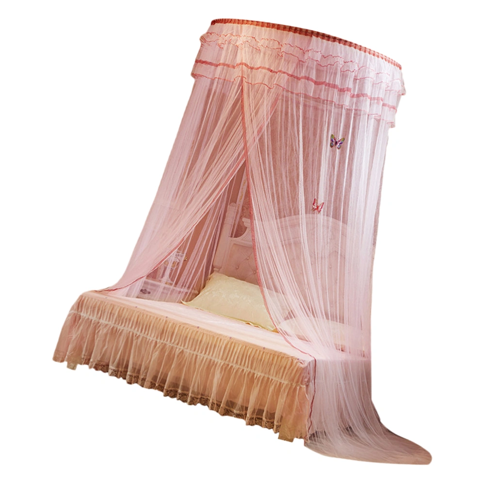 1pc Ceiling Hanging Bed Canopy Dome Lace Mosquito Net Summer Bed Curtain for Bedroom (Pink)