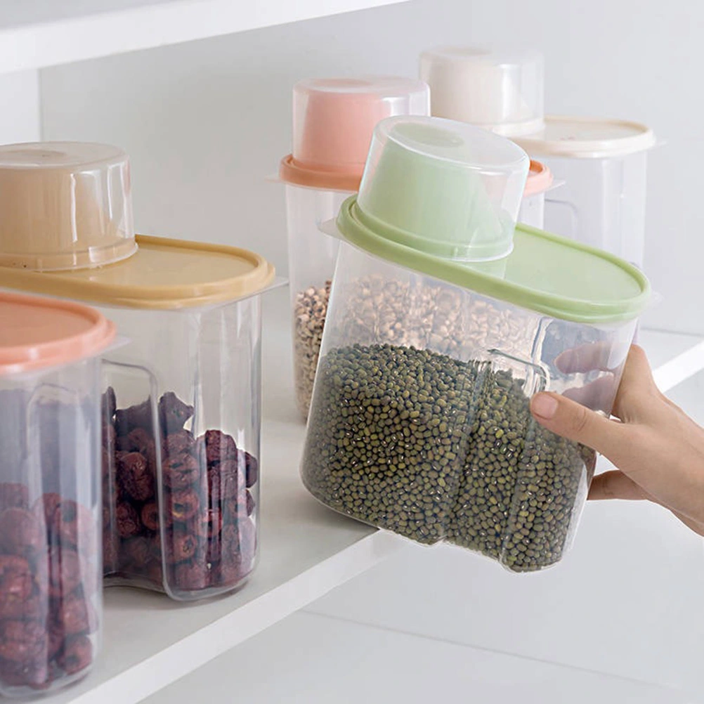2.5L Plastic Sealed Can with Lid Grain Container Storage Pot Kitchen Box Cereal Crisper for Dry Food Oatmeal Rice (Large Size, Green)
