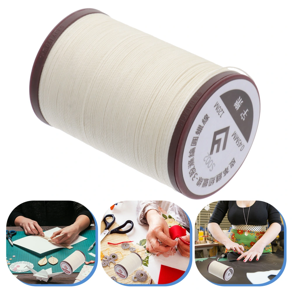 1PC 0.45mm Round Waxed Thread Leather Sewing Thread Hand Stitching Thread for Craft DIY (Beige)