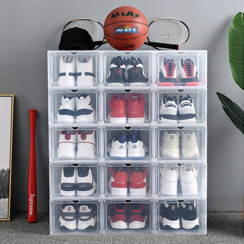 1pc Thick Plastic Folding Clamshell Magnetic Basketball Shoe Box Shoe Storage Box Sturdy Shoes Container for Home (White)