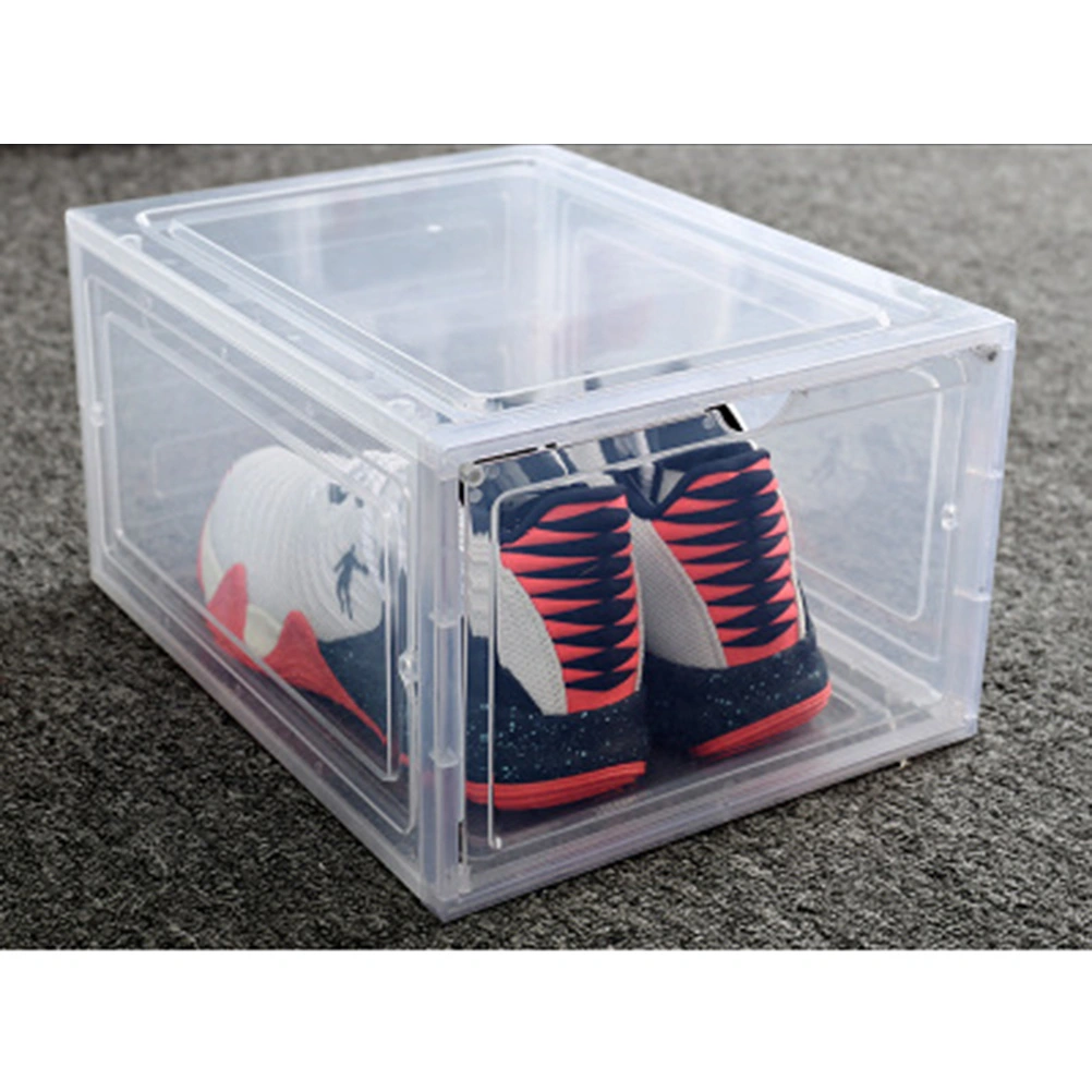 1pc Thick Plastic Folding Clamshell Magnetic Basketball Shoe Box Shoe Storage Box Sturdy Shoes Container for Home (White)