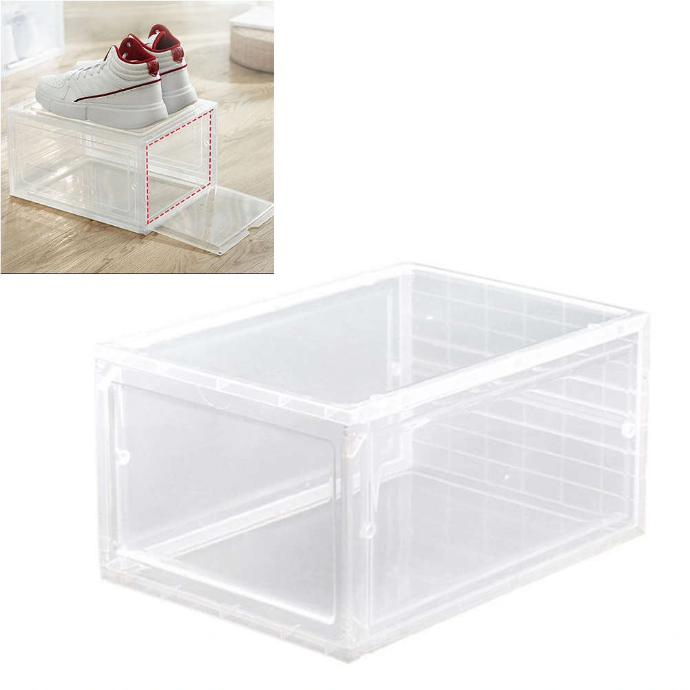 1pc Thick Plastic Folding Clamshell Magnetic Basketball Shoe Box Shoe Storage Box Sturdy Shoes Container for Home (White)