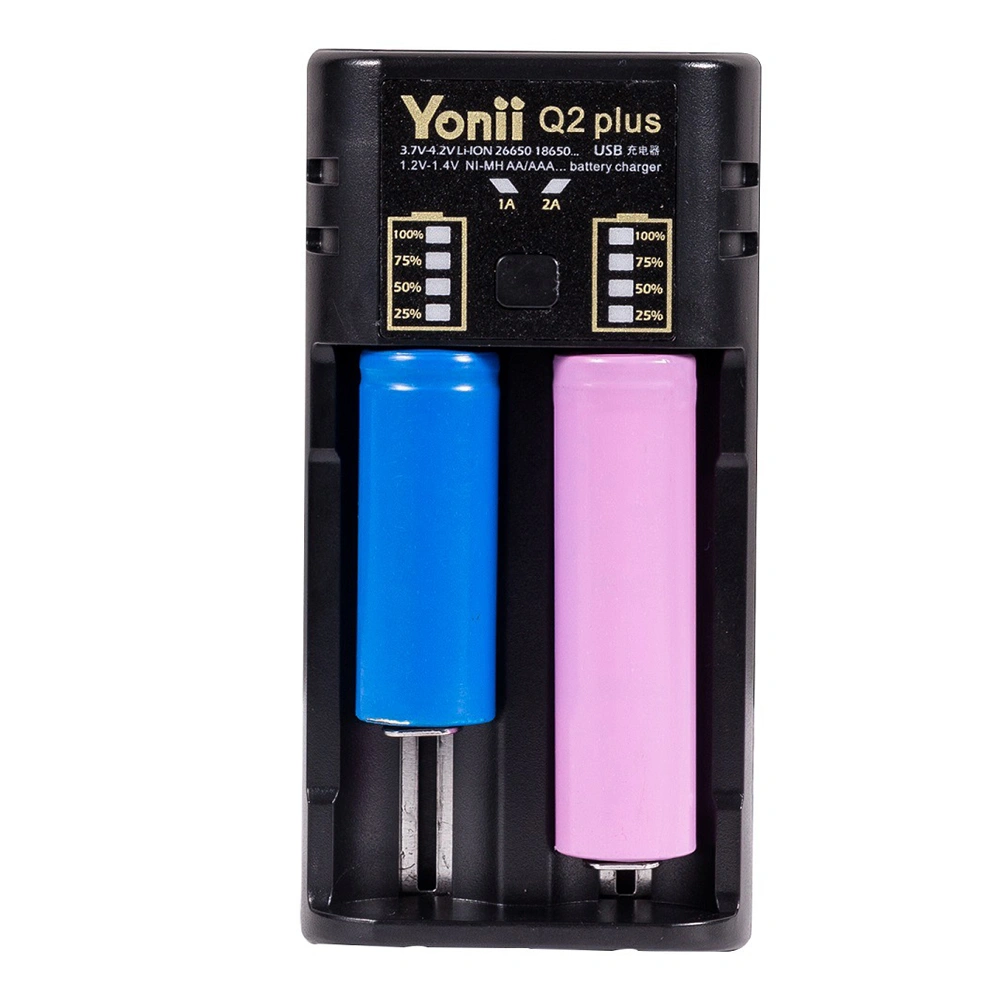 2 Slots Battery Charger USB Interface 18650 Multi-function Li-ion Ni-MH Battery Charger for 3.7V AA/AAA/18650/21700 Battery Charger Intelligent Independent Charging Device (Black)