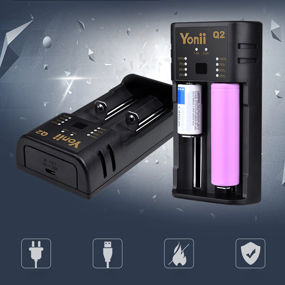 2 Slots Battery Charger USB Interface 18650 Multi-function Li-ion Ni-MH Battery Charger for 3.7V AA/AAA/18650/21700 Battery Charger Intelligent Independent Charging Device (Black)