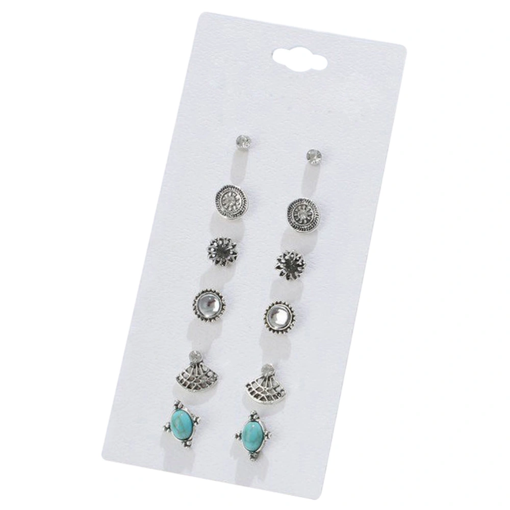 6 Pairs Vintage Style Stud Earrings For Women Ear Jewelry Statement Jewelry (Antique Silver)