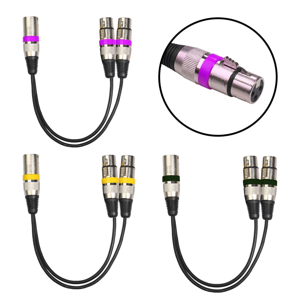 3Pcs XLR Male to Dual XLR Female Y Splitter 3 Pin Balanced Microphone Cable Audio Extension Cable 0.3M 2055MFF-03 (Yellow/Purple/Black Each 1pc)