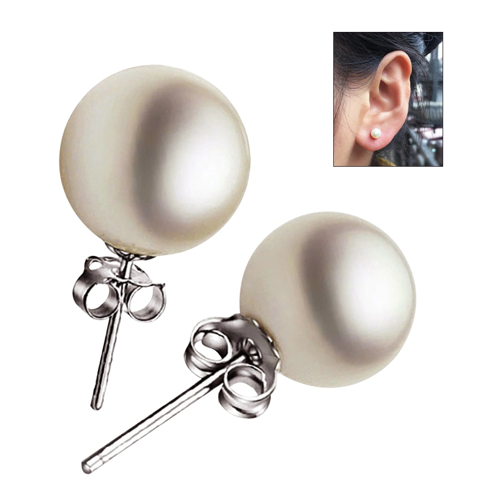 A Pair of Sliver Plating Round Stud Pearl Earrings for Wedding Party (8mm)