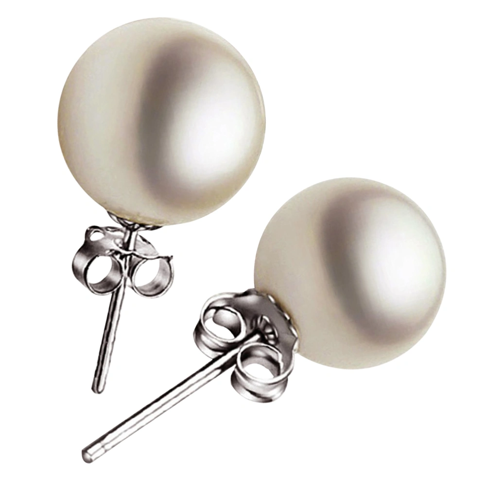 A Pair of Sliver Plating Round Stud Pearl Earrings for Wedding Party (8mm)