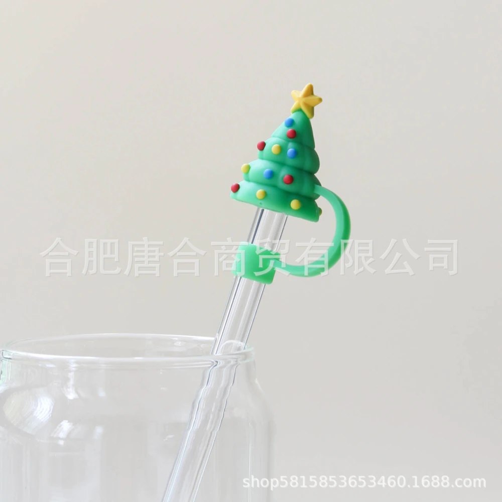 4Pcs Silicone Straw Tips Cover Creative Christmas Straw Plug Portable Cute Straw Plugs Caps