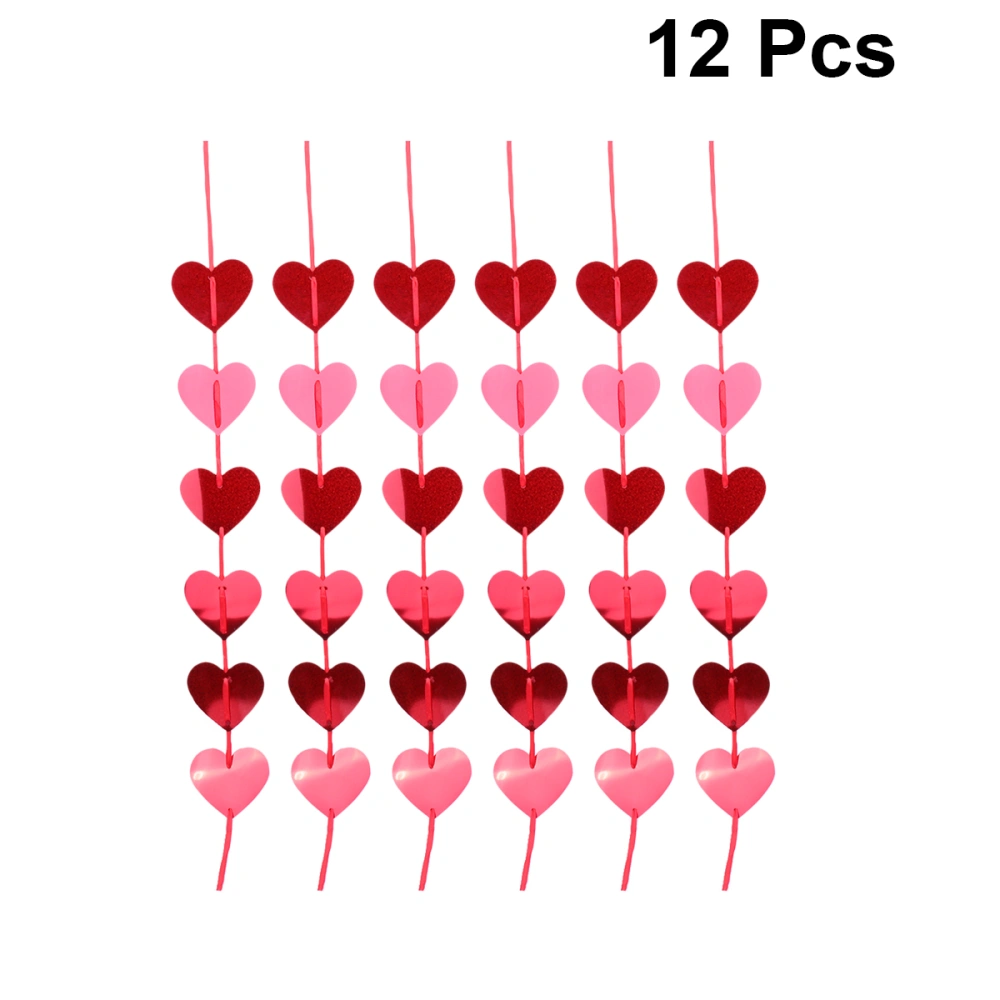 12PCS Heart Shape Hanging Decorations Hanging Pendant Marriage Room Decoration Door Curtain Bunting for Wedding Valentine's Day