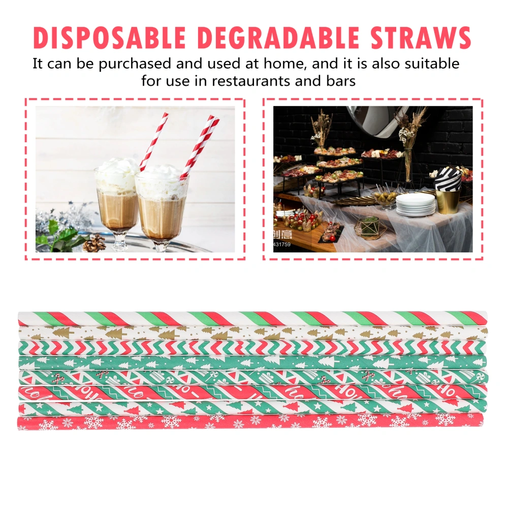 200pcs Christmas Style Paper Straws Disposable Paper Straws (Assorted Color)