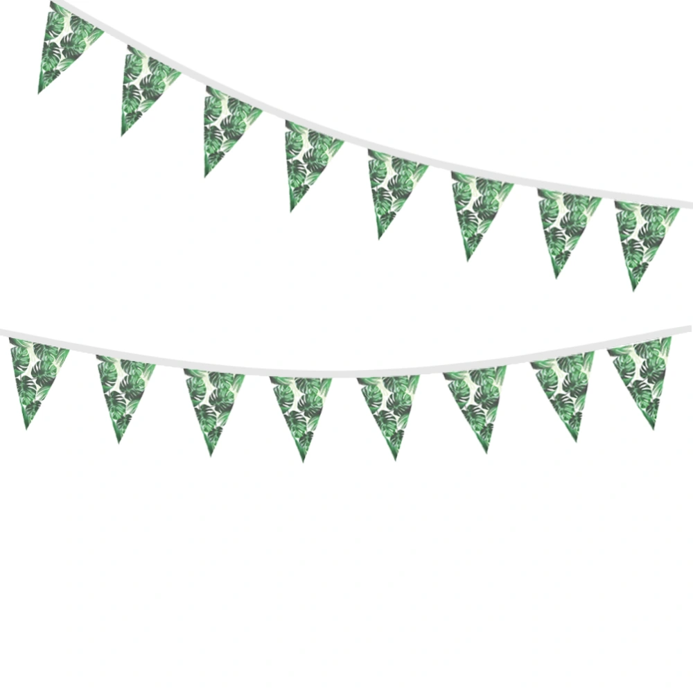 2 Sets of Hawaii Style Decorative Banner Monstera Pattern Bunting Banner Party Garland Ornament Green