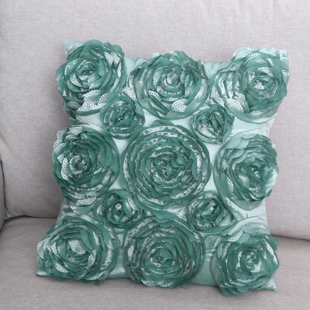 42X42CM 3D Rose Flower Square Throw Pillow Cushion Case Cover Sofa Home Room Car Seat Decor (random color)