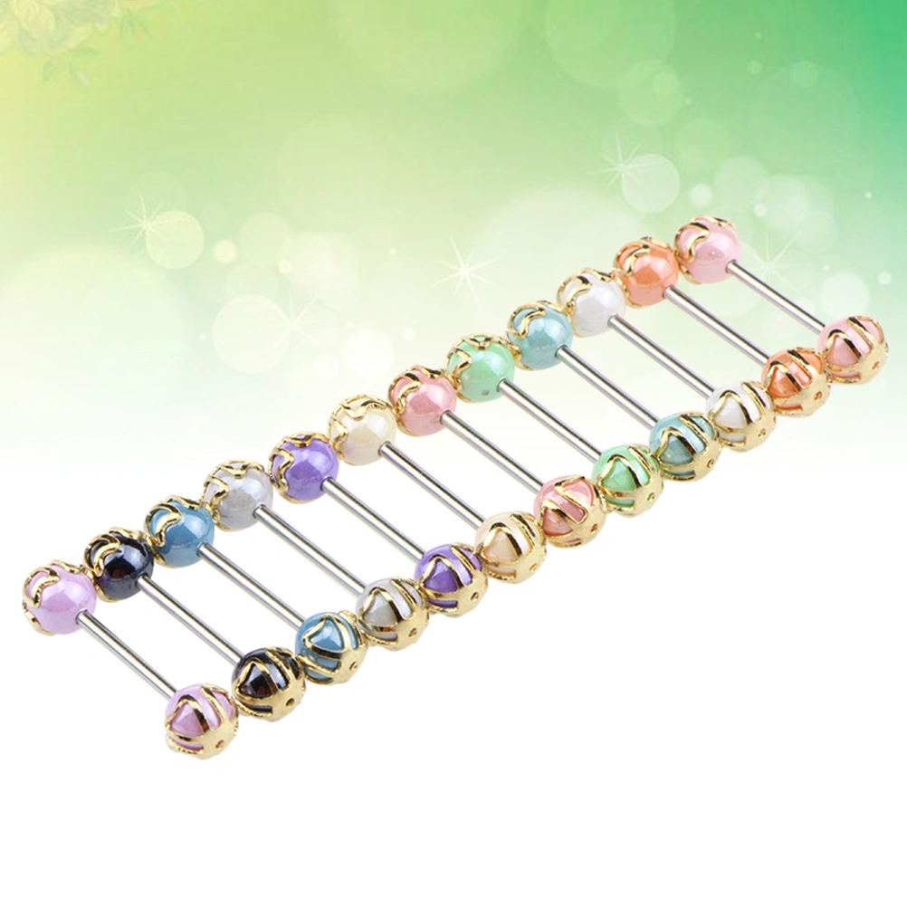 12pcs Acrylic Tongue Rings Stud Bars Hypoallergenic Surgical Steel Tongue Body Piercing Jewelry Set(Mixed Color)