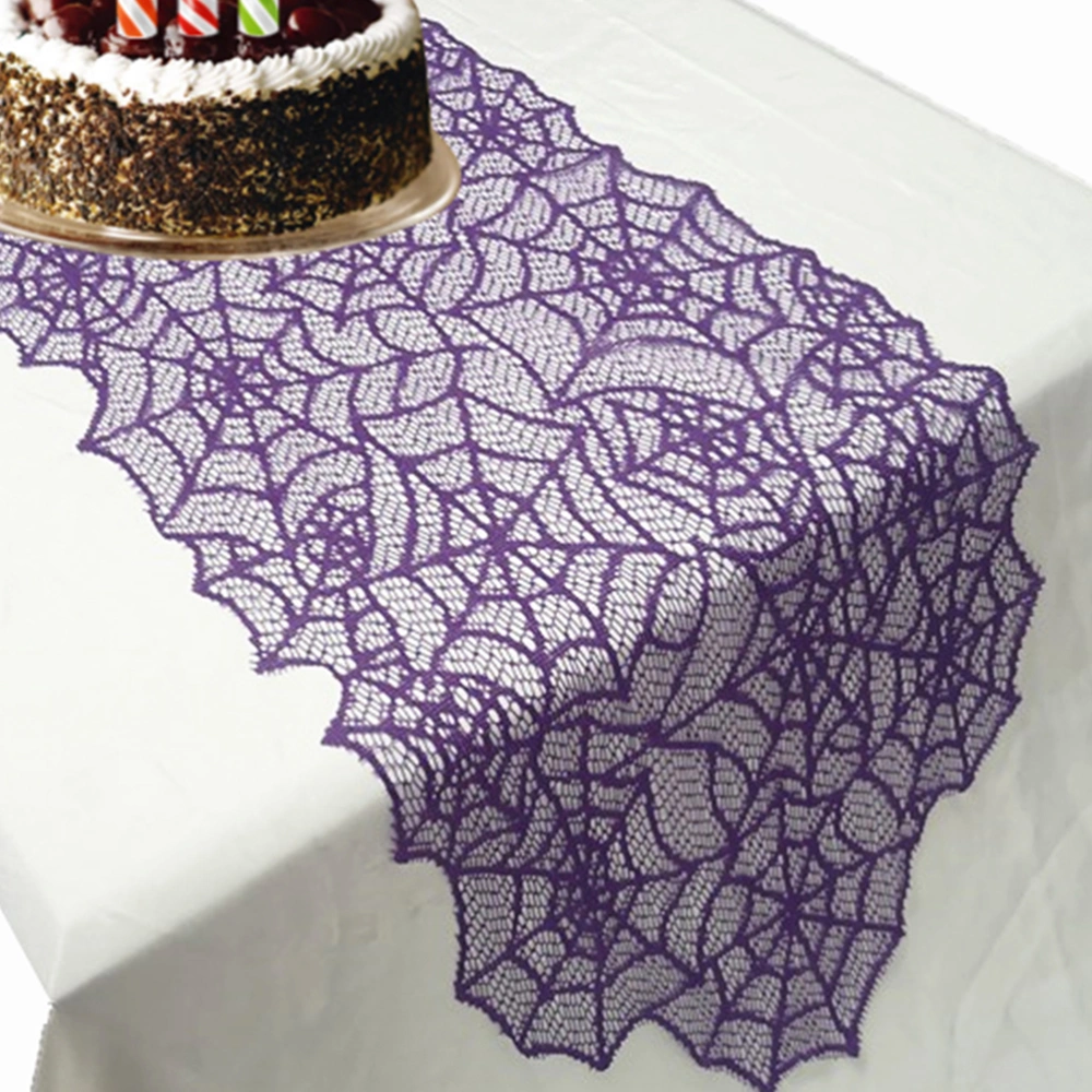 2Pcs / 1 Bag Knitted Lace Spider Web Decorations Table Flags for Halloween Christmas Party (Purple and Black)