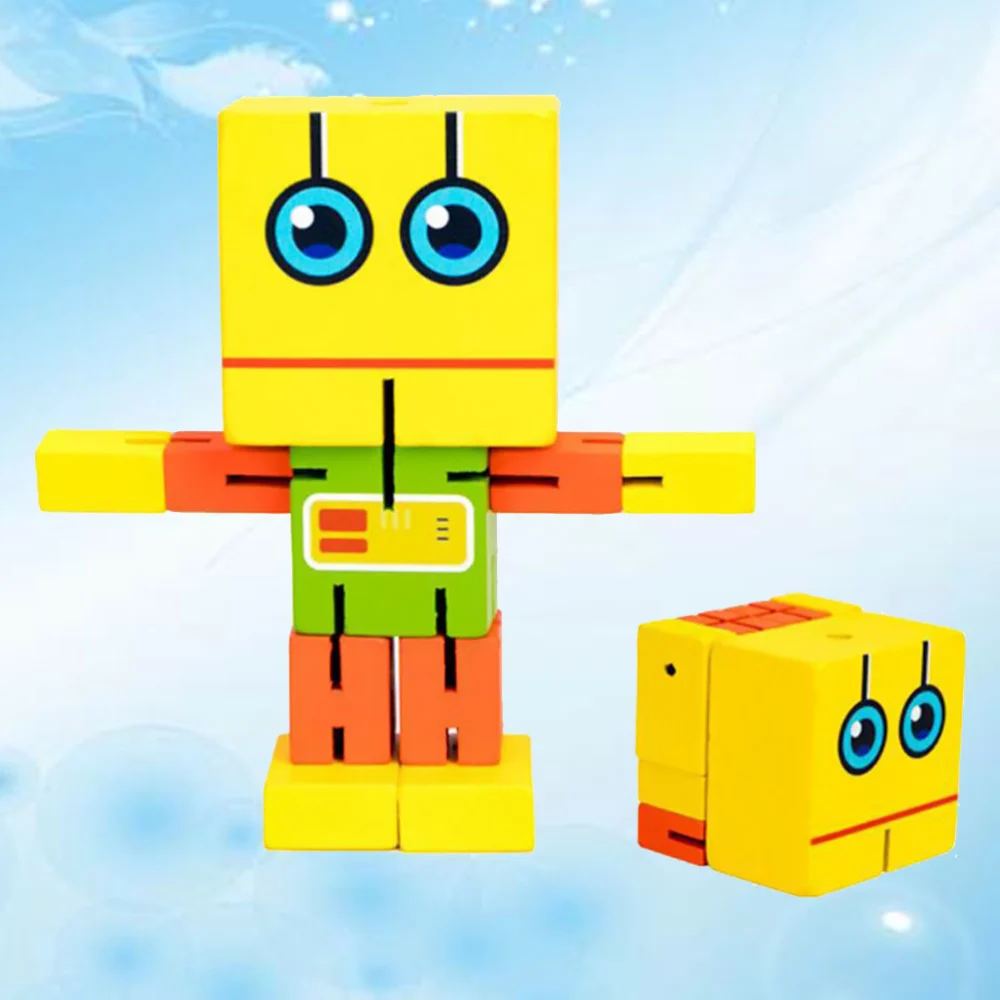 Wooden Robot Block Toy Funny Game Toy Children Educational Playing Toy Creative Puzzle Robot Toy (Yellow Style)