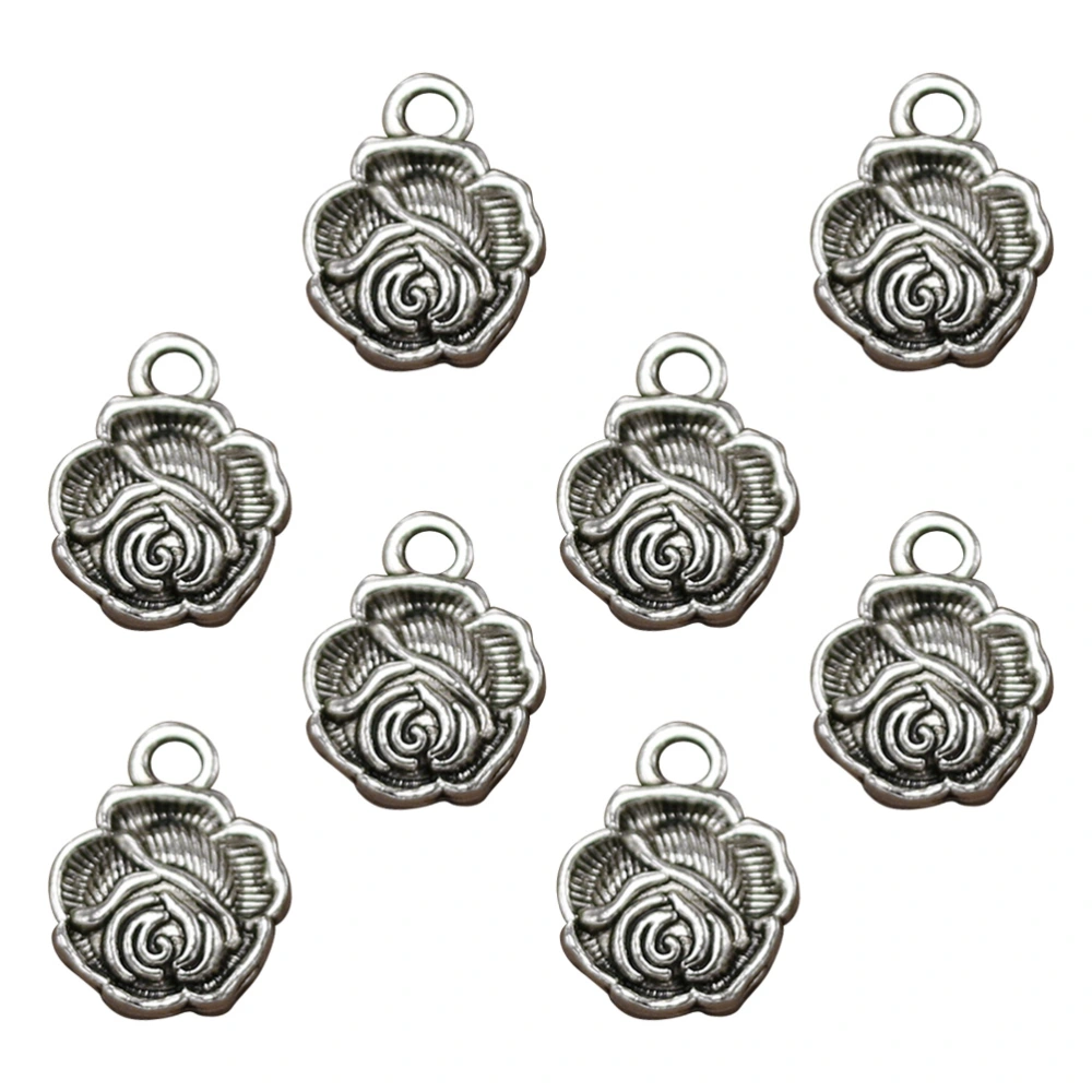 50pcs Alloy Rose Shape Pendants Charms DIY Jewelry Making Accessory for Necklace Bracelet (Antique Silver)