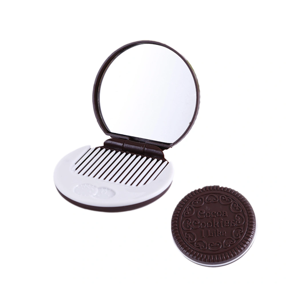 Fashion Chocolate Cookies Compact Pocket Mirror Cosmetic Mirror with Comb Women Makeup Accessories (Dark Coffee)