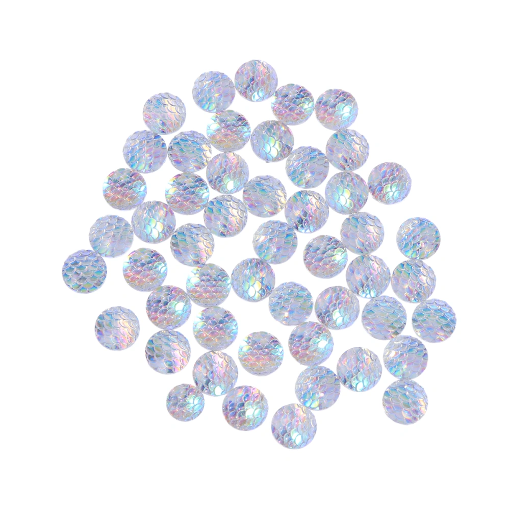 50pcs 12mm Polymer Clay Solid AB Color Round Diamond Resin Rhinestone Loose Beads DIY Jewelry Accessories Fish Scale(White AB,Circle)