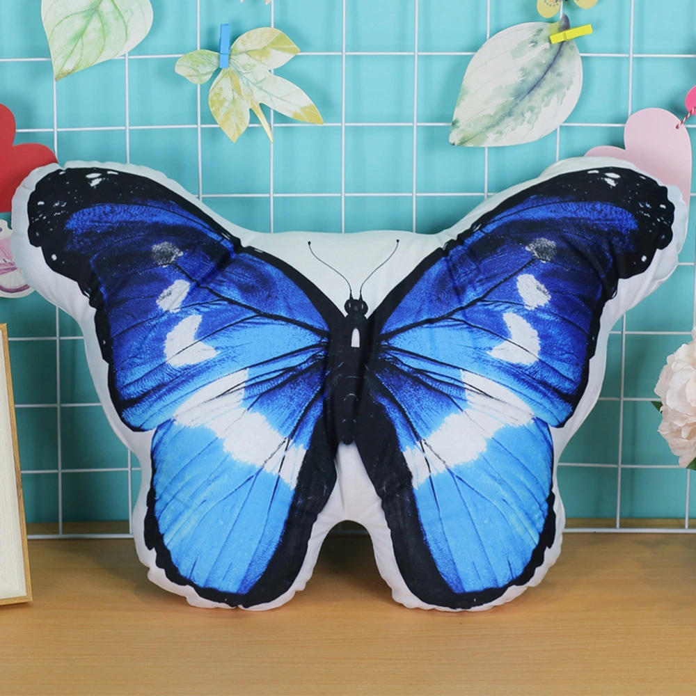 1PC Adorable Doll Pillow Shaped Stuffed Plush Toy Doll Rest Pillow for Home Office Nap (Blue Butterfly, 35x40cm)