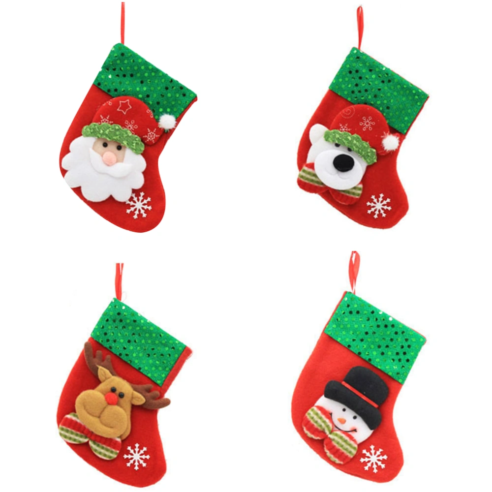 4pcs Xmas Stockings Merry Christmas Decorations Bags Socks Classic Candy Bag Hanging Ornament(Snowman Elk Bear Santa Claus)