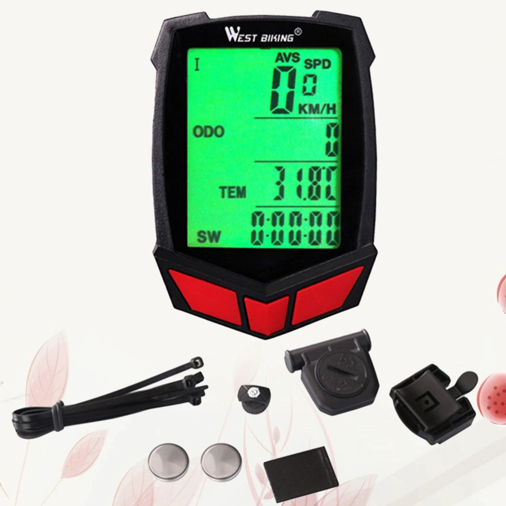 Wireless Bike Computer 20 Functions Speedometer Odometer Cycling MTB Bike Stopwatch Computer (Red)