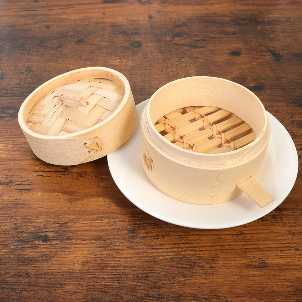 1set Wooden Steamer Basket Round Steamed Rack Chinese Steamer for Cooking Food Buns Dumplings Dessert (Diameter 9cm Basket And 9cm Cover)