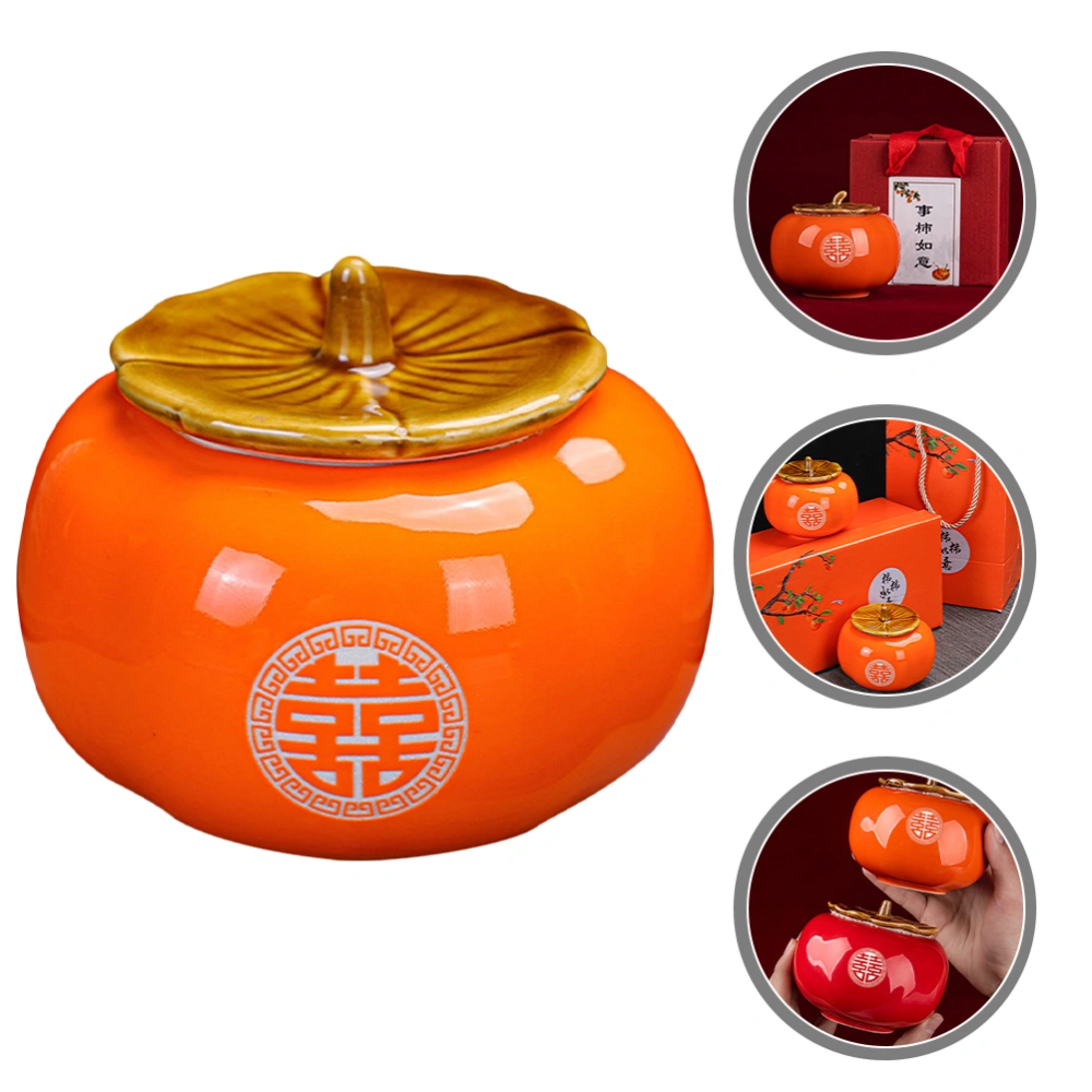 Ceramic Tea Jar Loose Tea Canister Adorable Persimmon Canister Sealed Candy Jar