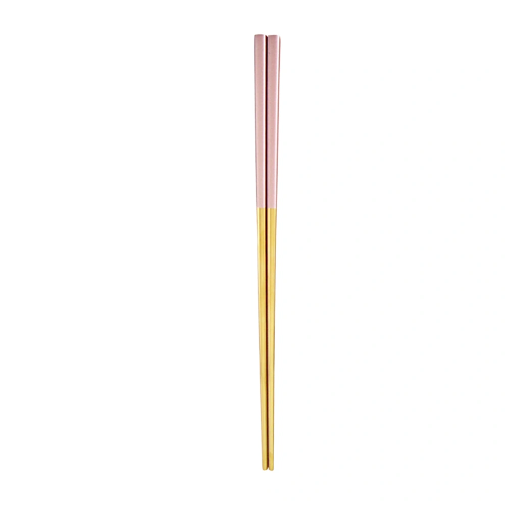 A Pair of 23CM Stainless Steel Plating Chopsticks Ultra Lightweight Square Anti-slip Chopsticks (Pink and Golden)