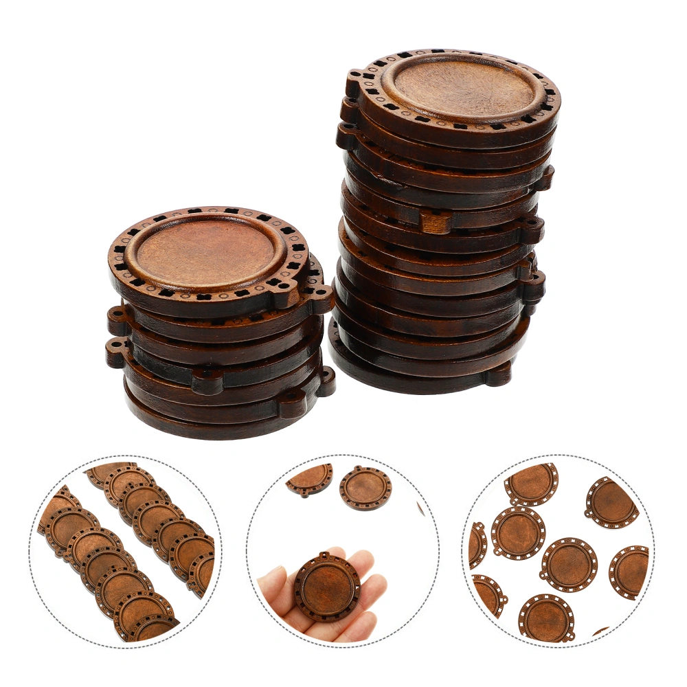 20Pcs Round Wood Pendant Trays Necklace Blank Base Jewelry Making Material