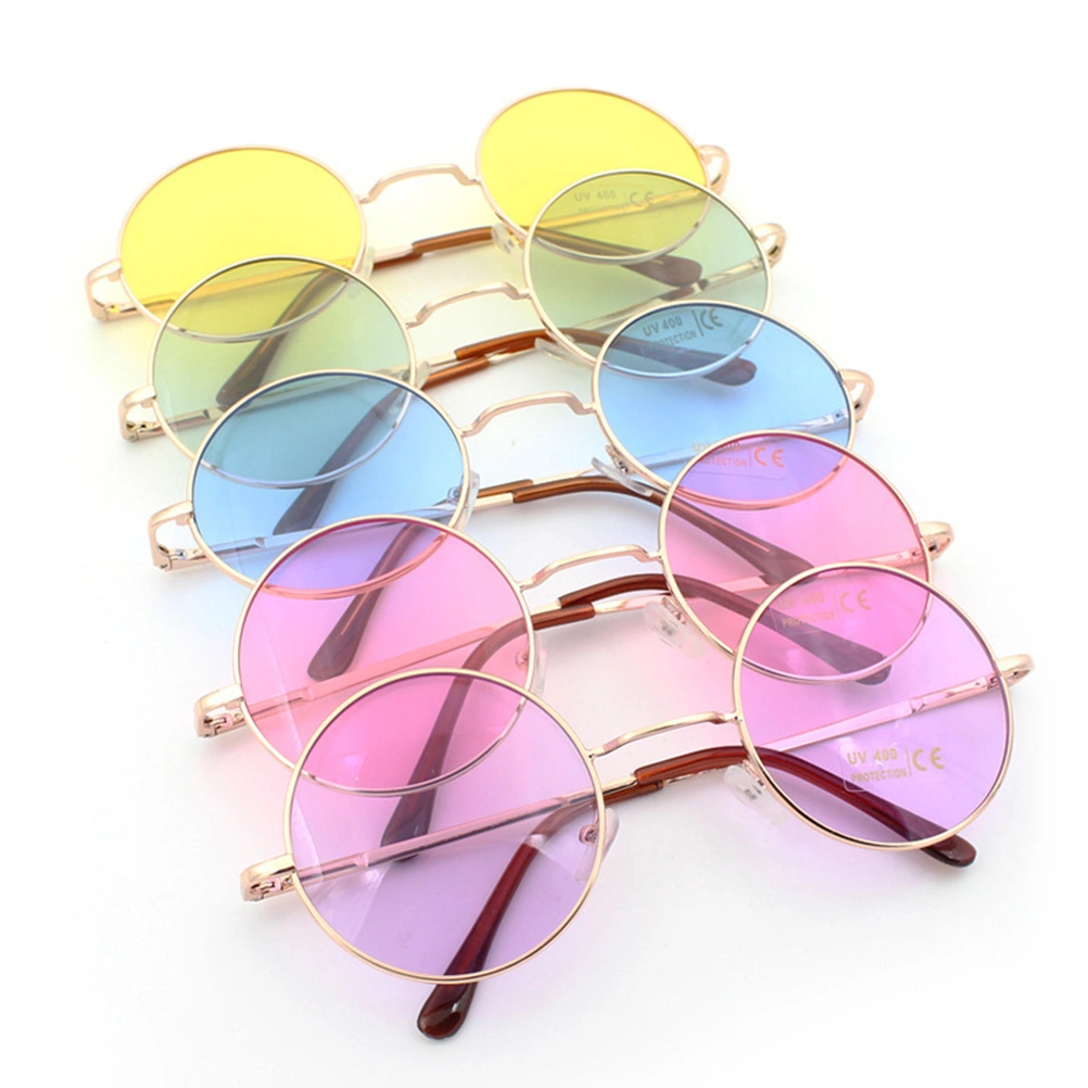 Colored Round Oversized Sunglasses UV400 Protection Retro Glasses for Men Women (Gold Frame Yellow Eyeglass)