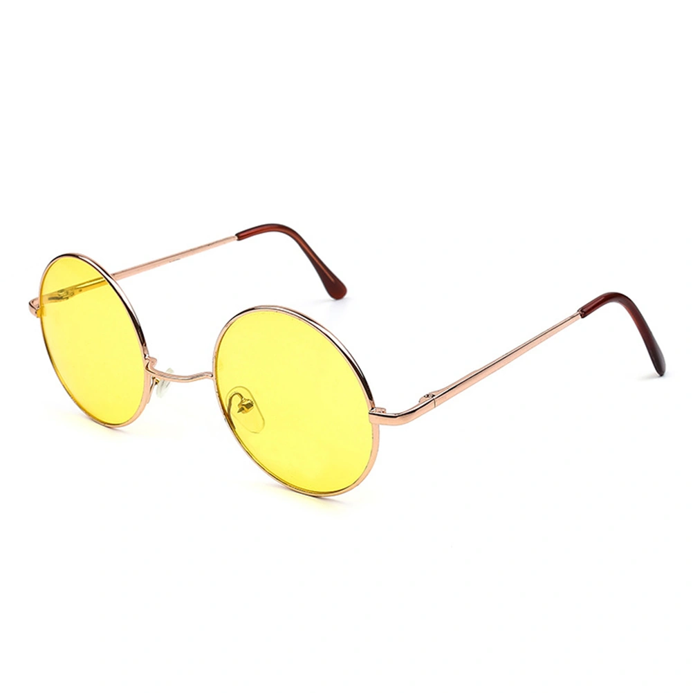 Colored Round Oversized Sunglasses UV400 Protection Retro Glasses for Men Women (Gold Frame Yellow Eyeglass)
