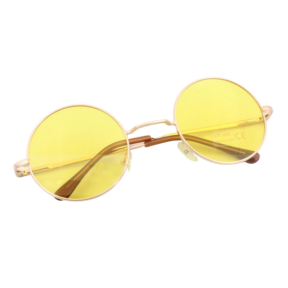 Colored Round Oversized Sunglasses UV400 Protection Retro Glasses for Men Women (Gold Frame Yellow Eyeglass)