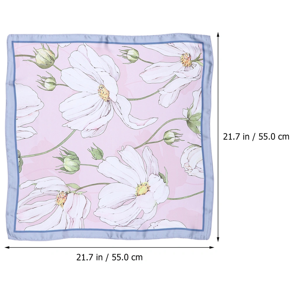 Multipurpose Headscarf Silk Small Square Towel Fashion Scarf Cartoon Shawl Silk Scarf Decorative Cool Towel for Women (White Bellflower)