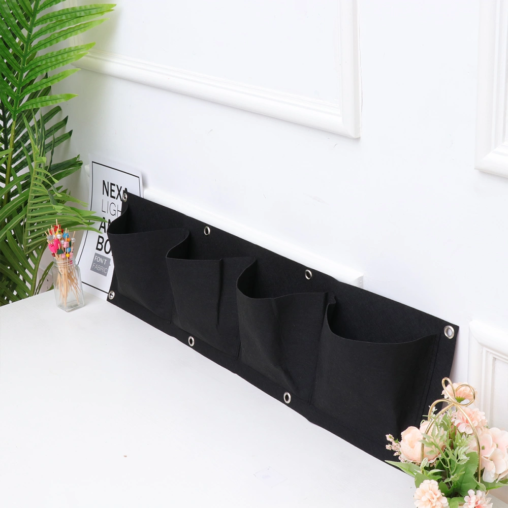 Wall Hanging Planting Bag Vertical Multi-Pocket Planter Felt Growing Bag for Home Balcony Garden Outdoor (Black, 4-pockets)