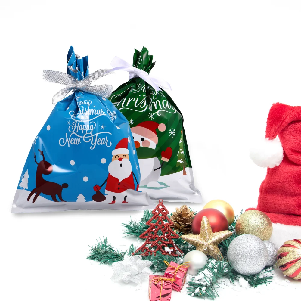 20Pcs Xmas Candy Bag Gift Pouch Drawstring Bag Gift Wrapping Bags with Ribbon