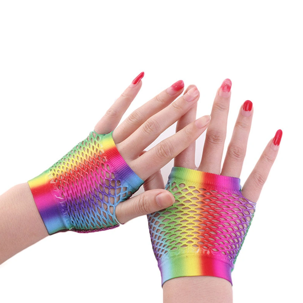 3 Pairs Colorful Fishing Net Short Gloves Fashion Lady Women Half Finger Gloves Bride Bridesmaid Wedding Party Mitts