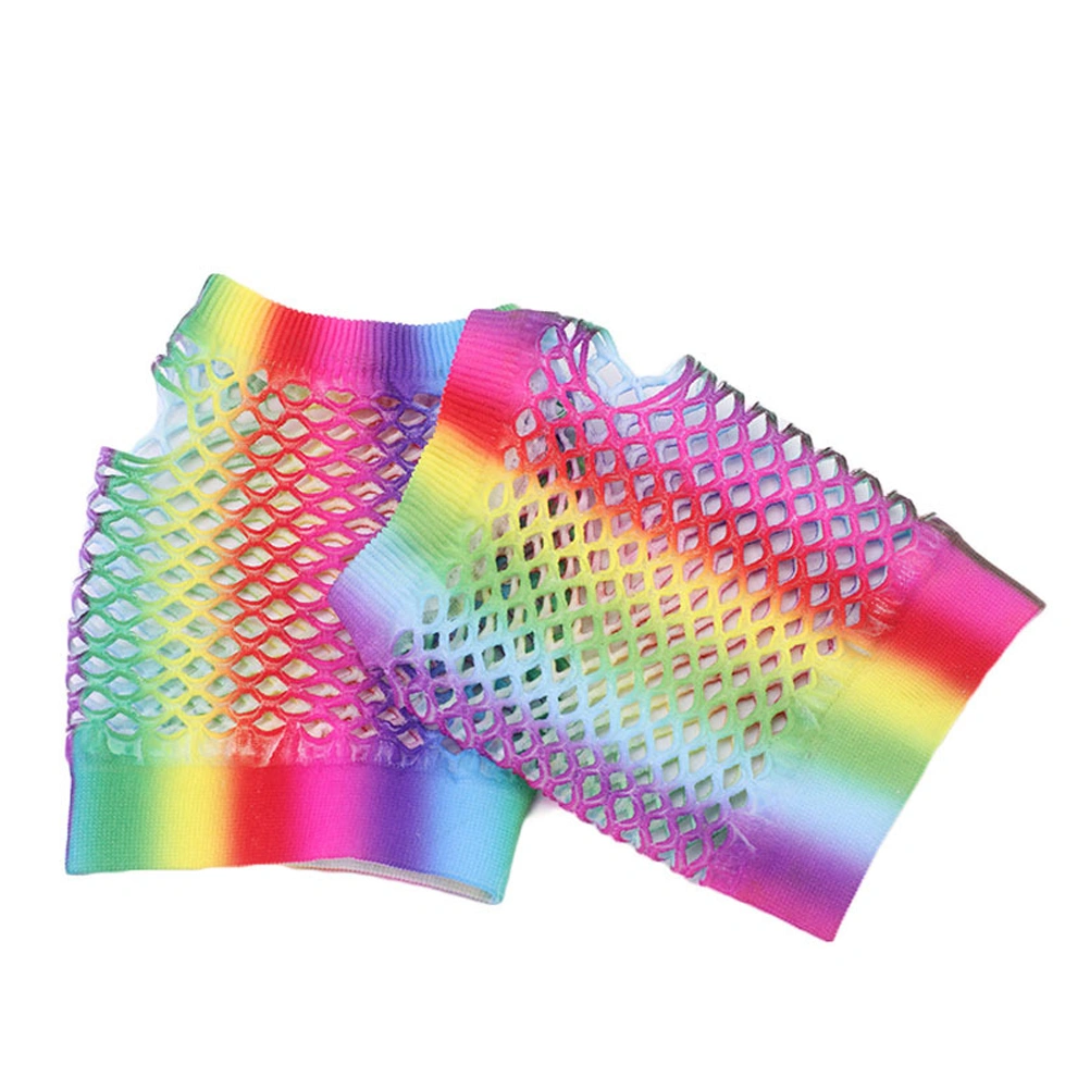 3 Pairs Colorful Fishing Net Short Gloves Fashion Lady Women Half Finger Gloves Bride Bridesmaid Wedding Party Mitts
